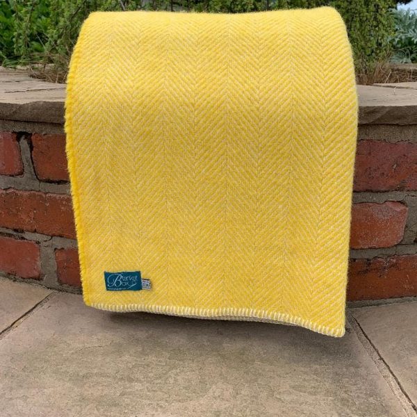 Pure New Wool Fishbone Throw in Yellow