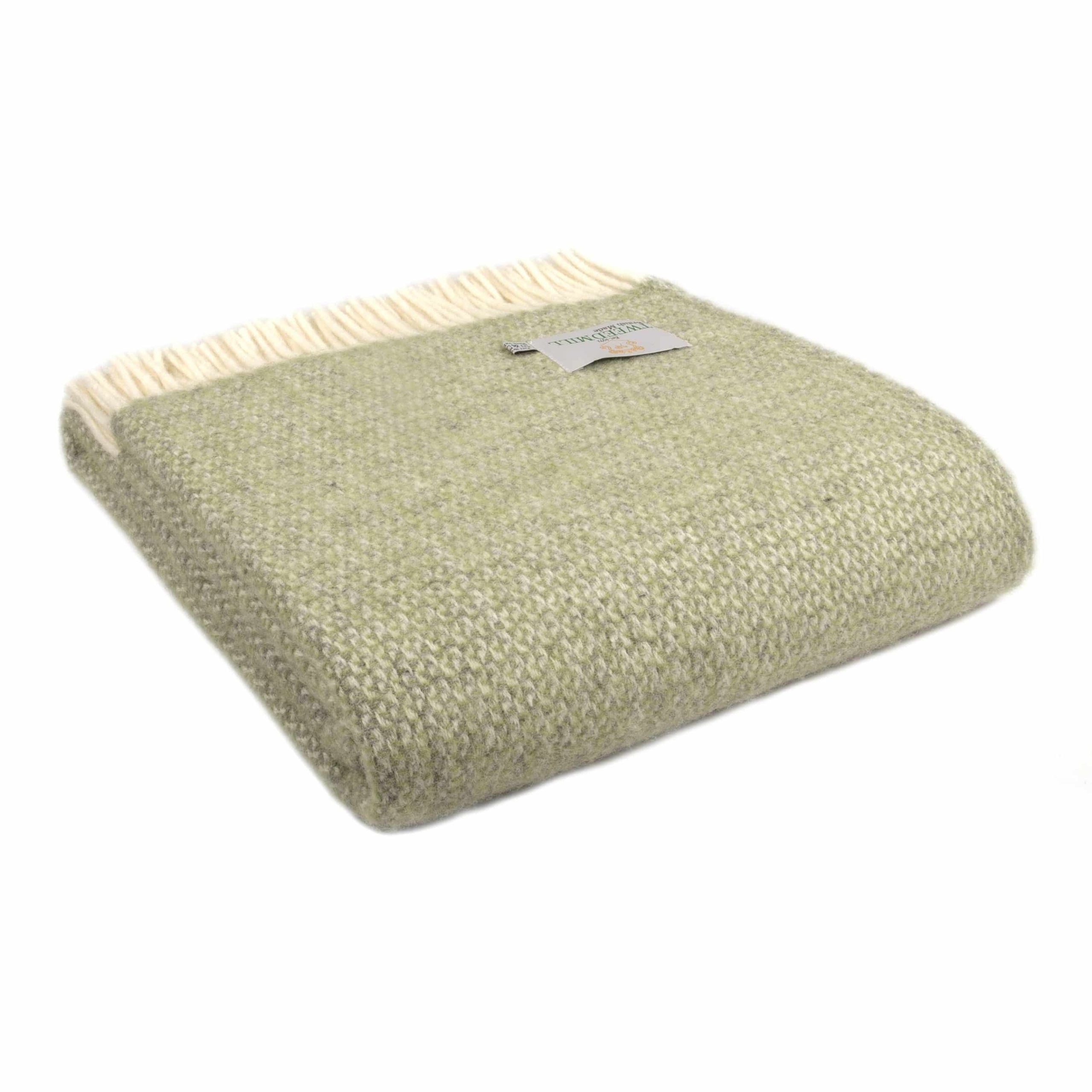 Illusion Green Grey Throw Blanket In Pure New Wool