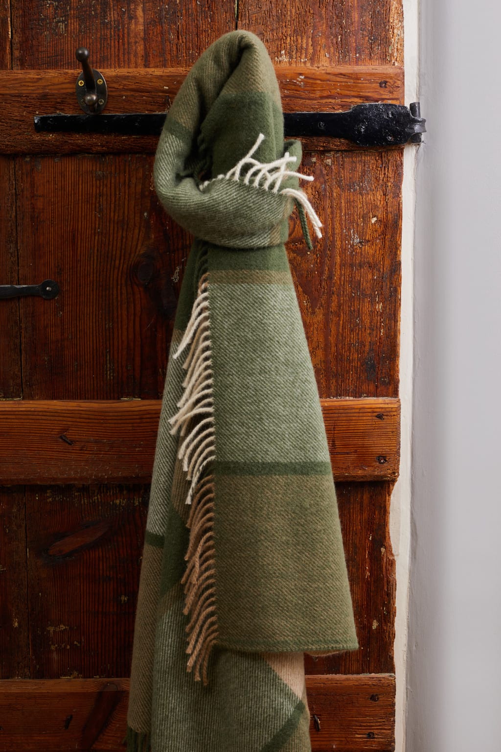Pure New Wool Olive Block Check Throw