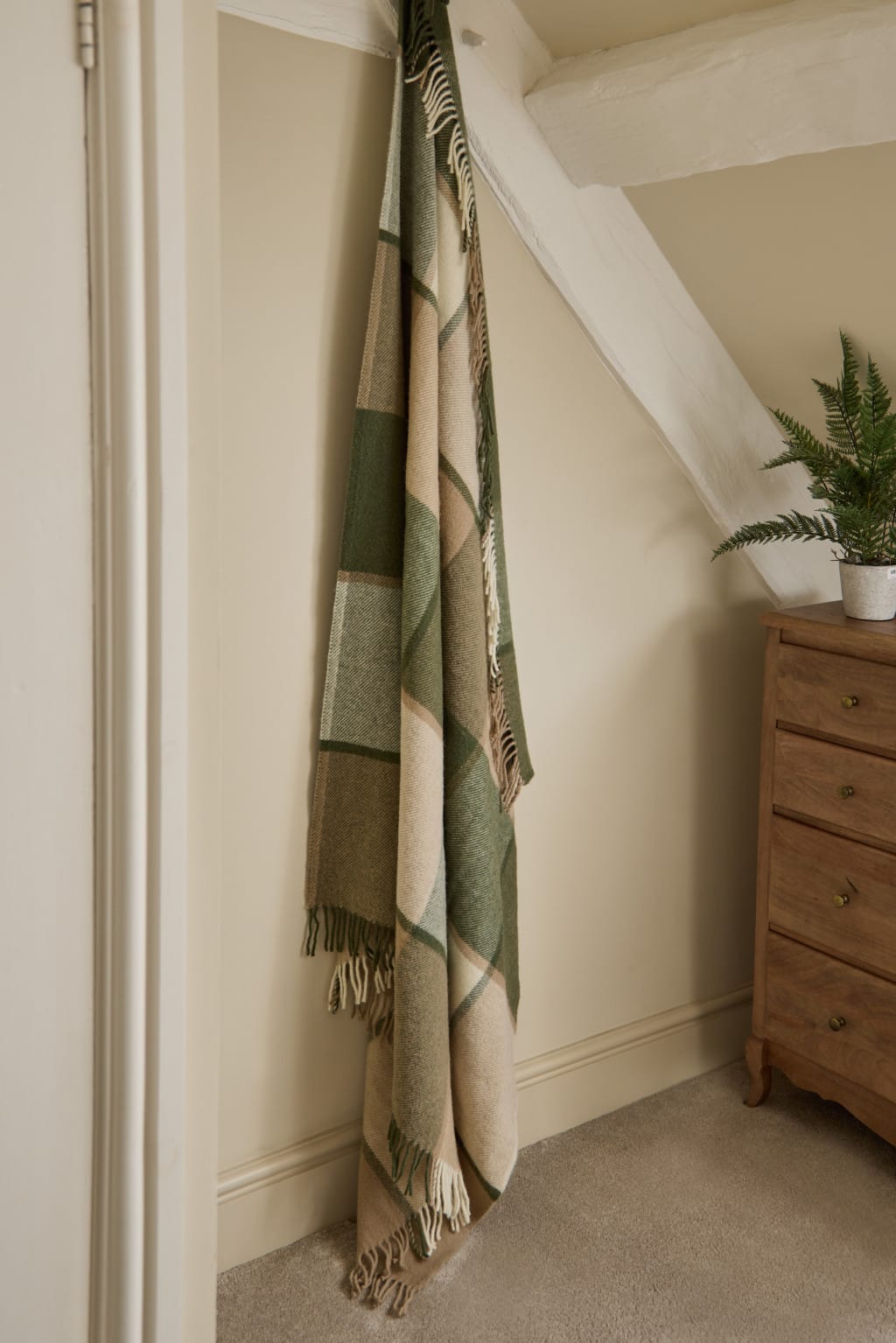Pure New Wool Olive Block Check Throw