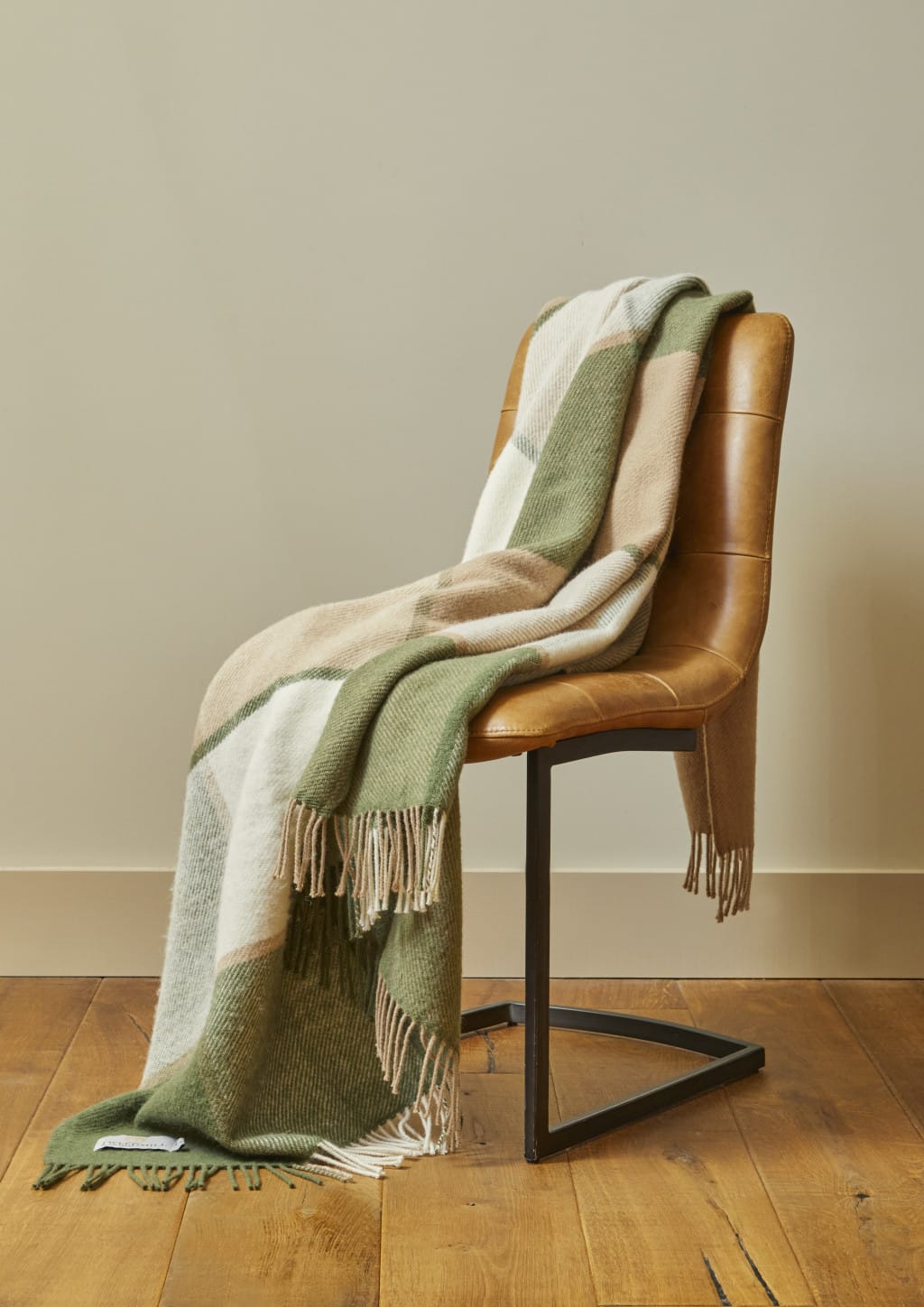 Pure New Wool Olive Block Check Throw