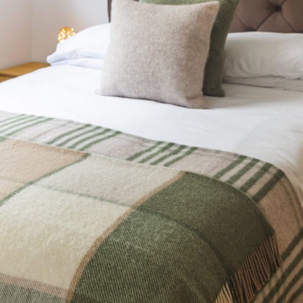 Pure New Wool Olive Block Check Throw