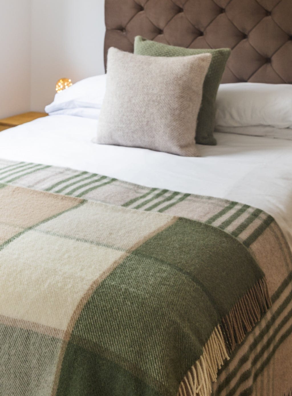 Pure New Wool Olive Block Check Throw