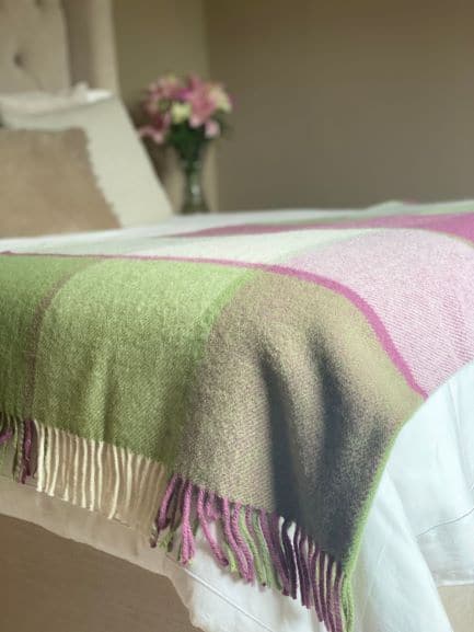 Block Check Raspberry Throw In Pure New Wool