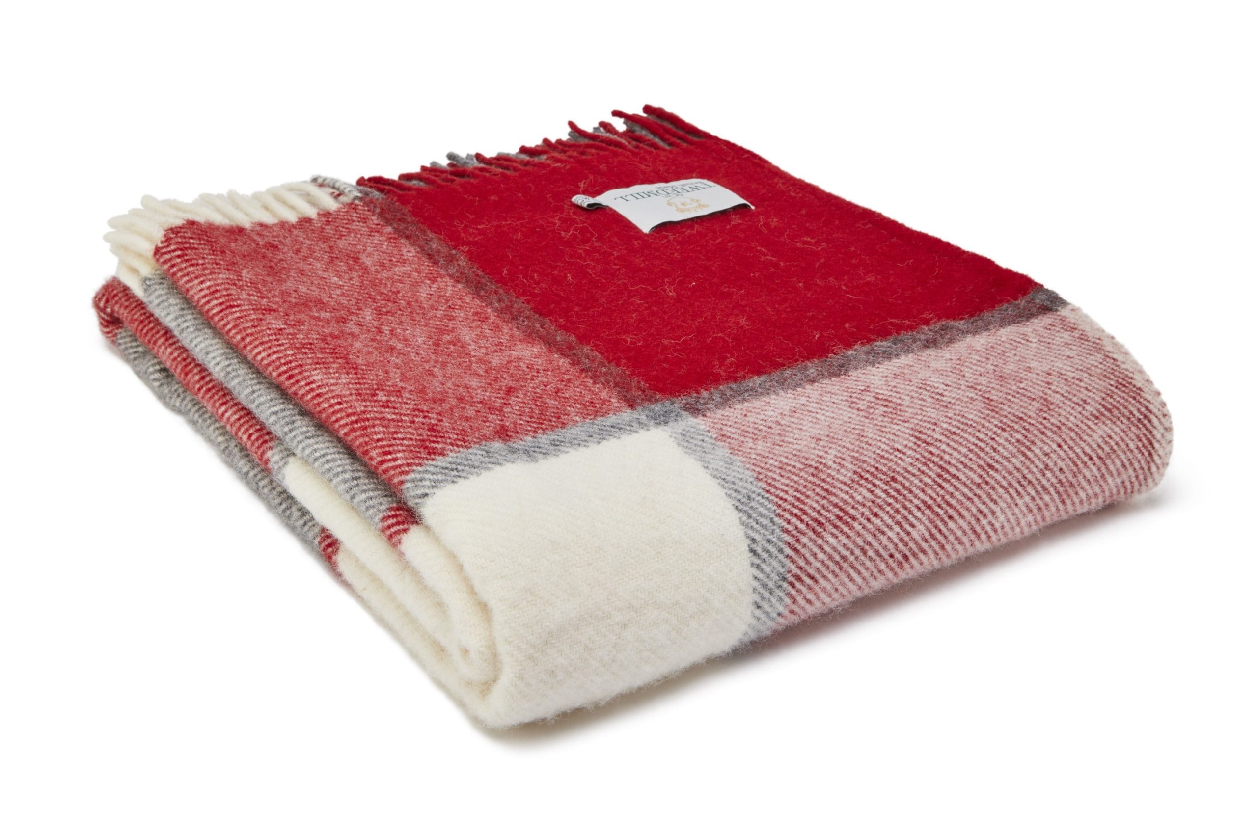 Pure New Wool Red Block Check Throw
