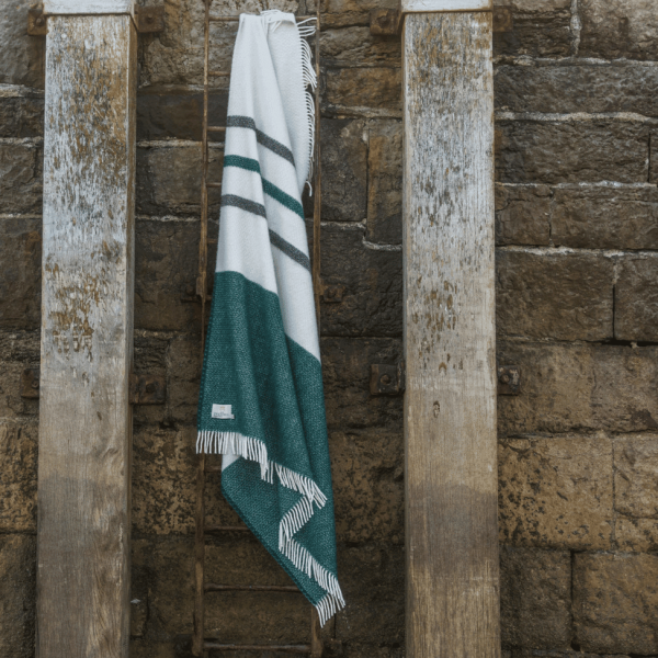 Pure New Wool Brecon Throw In Emerald Green And Charcoal
