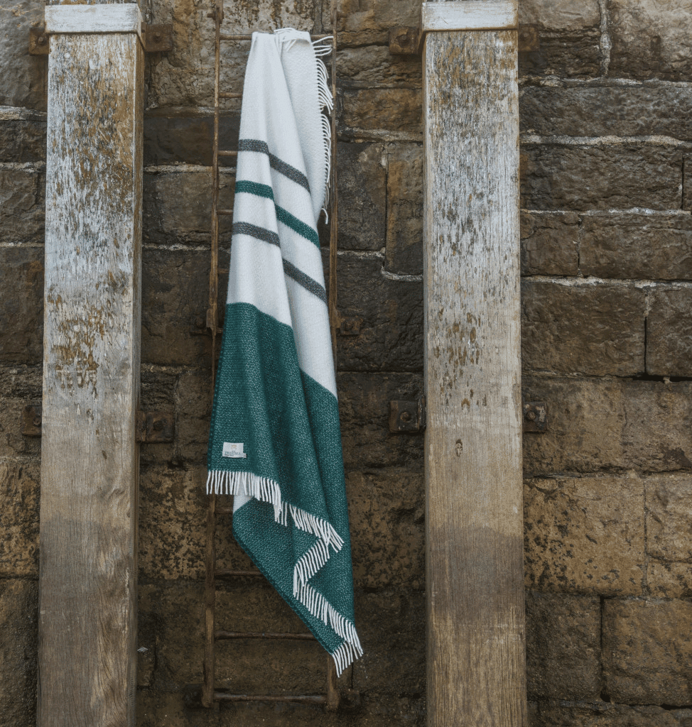 Pure New Wool Brecon Throw In Emerald Green And Charcoal