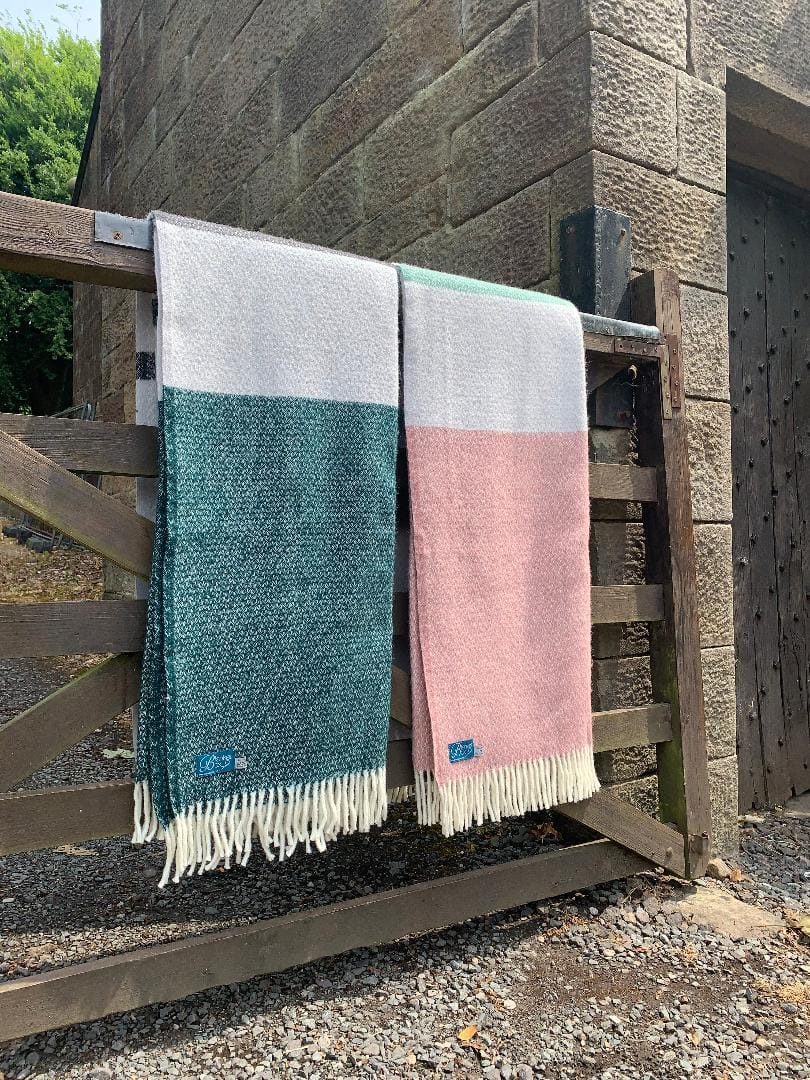 Pure New Wool Brecon Throw In Emerald Green And Charcoal