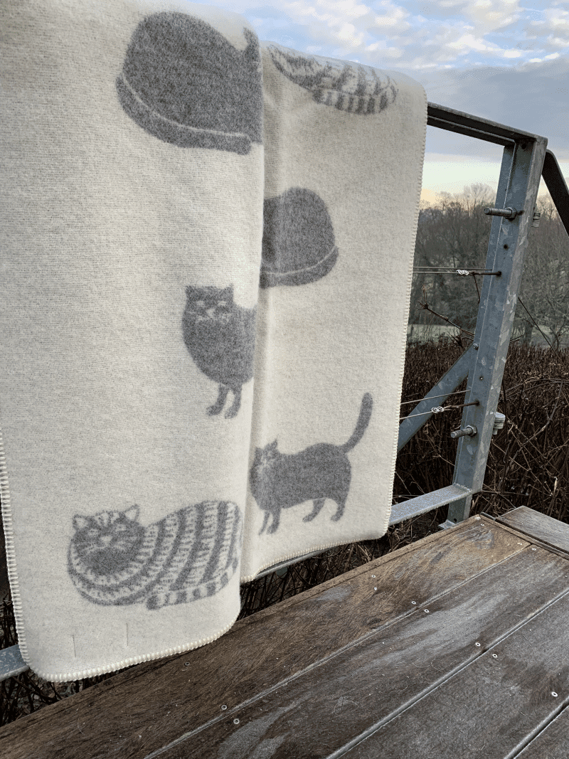Pure New Wool Cat Themed Reversible Blanket
