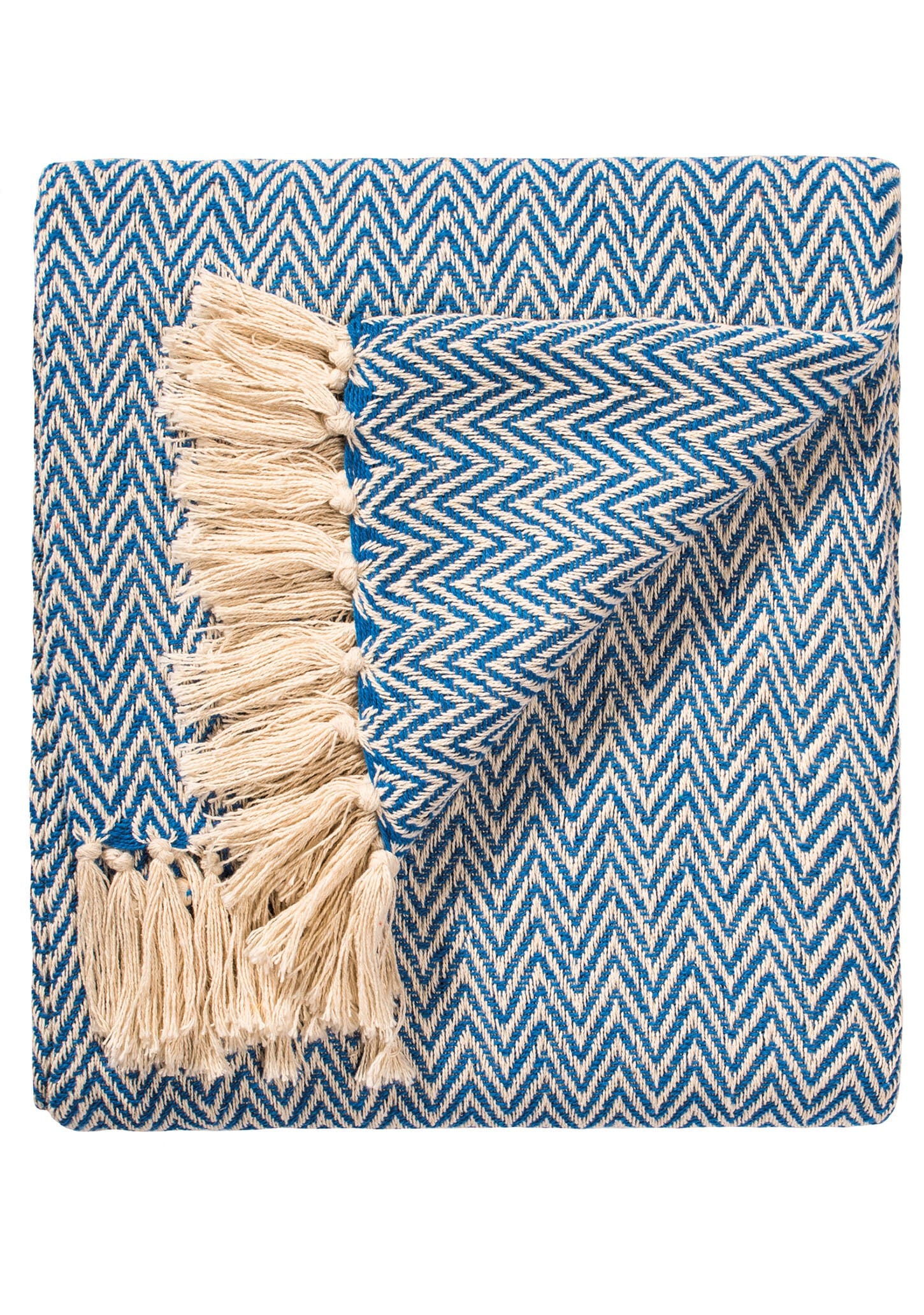 Chevron Soft Recycled Cotton Handloom Throw in Blue