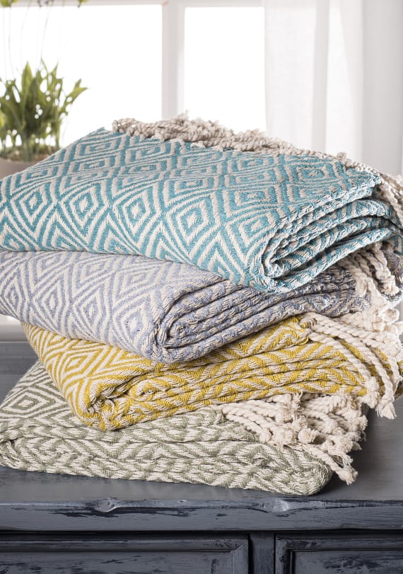 Diamond Cotton Throw in Grey