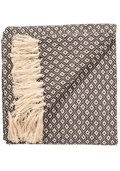 Recycled Cotton Diamond Weave Throw in Black