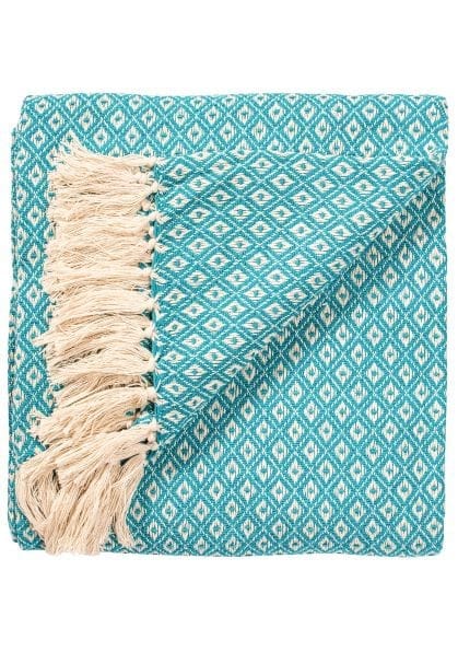 Recycled Cotton Diamond Weave Throw in Turquoise