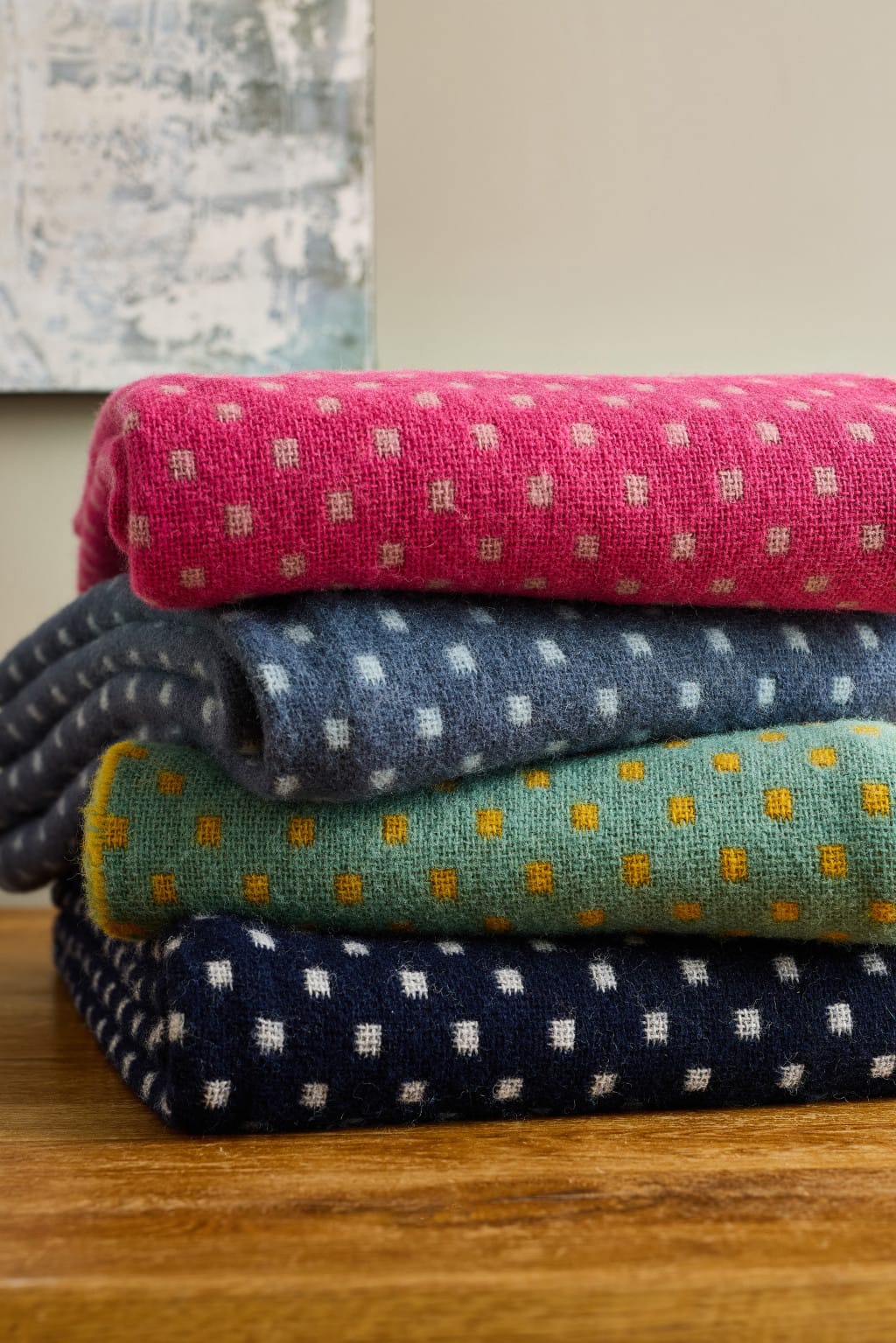 Pure New Wool Dot Throw in Navy - Large size