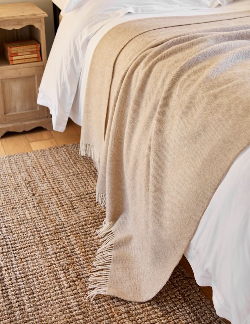 Extra Large Herringbone Pure Wool Throw in Natural