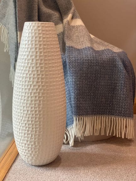 Pure New Wool Grey Illusion Throw With Blue Slate Panel