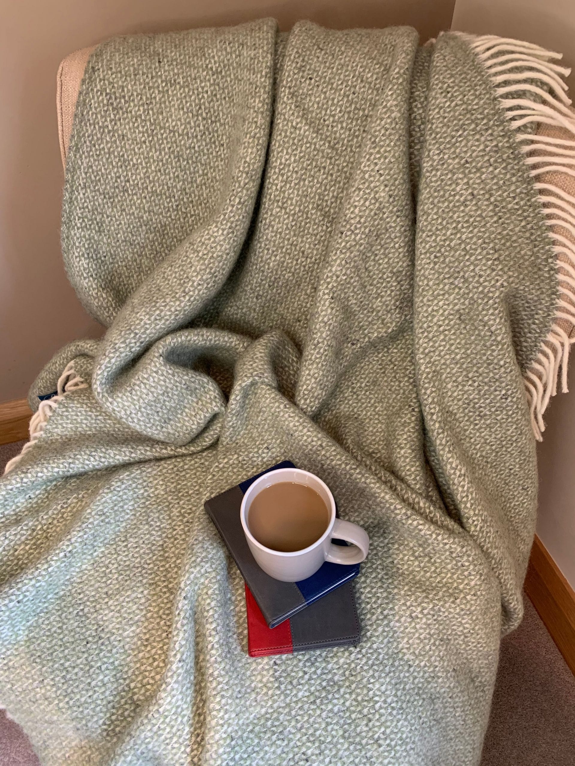 Illusion Green Grey Throw Blanket In Pure New Wool