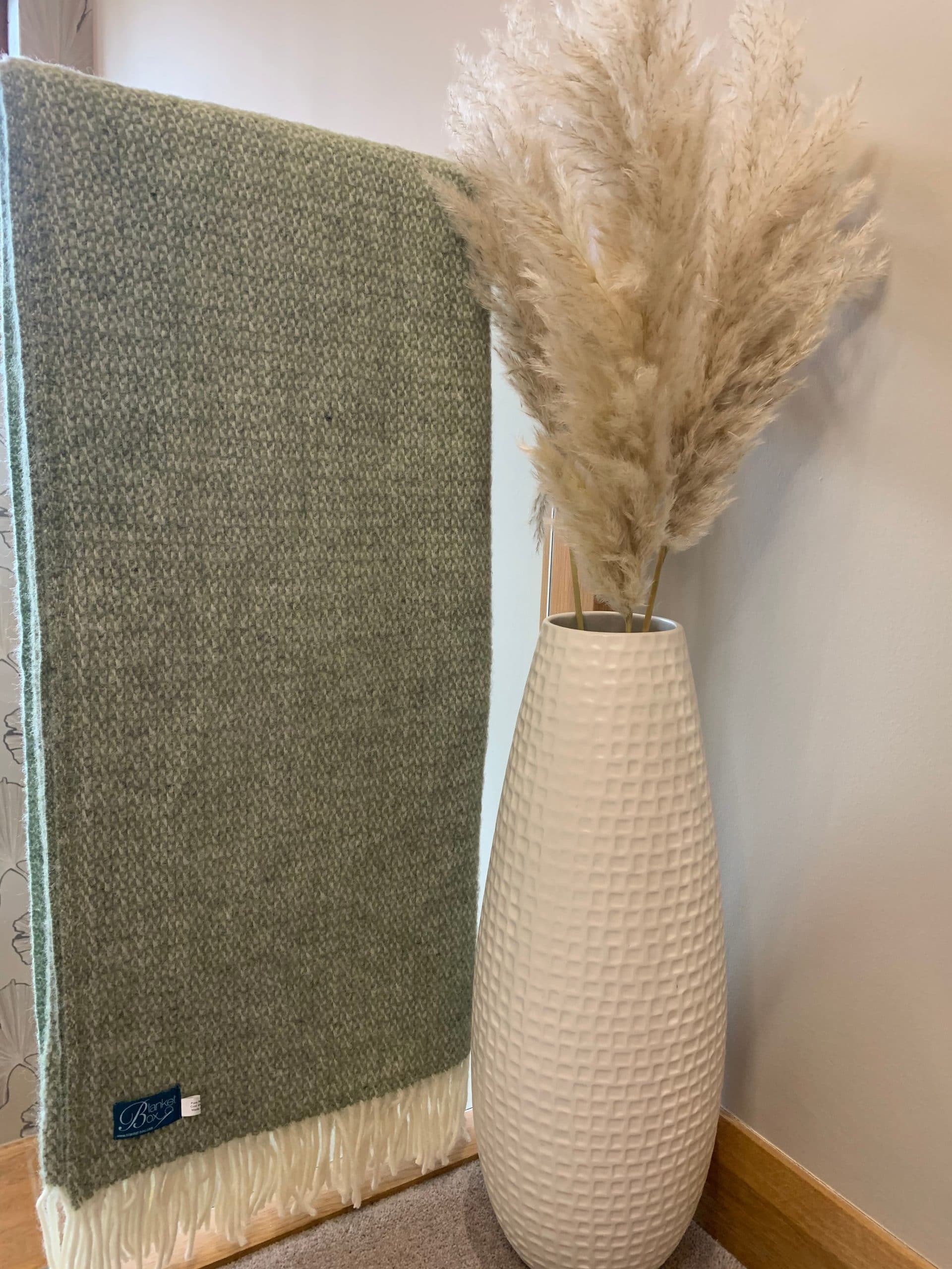 Illusion Green Grey Throw Blanket In Pure New Wool