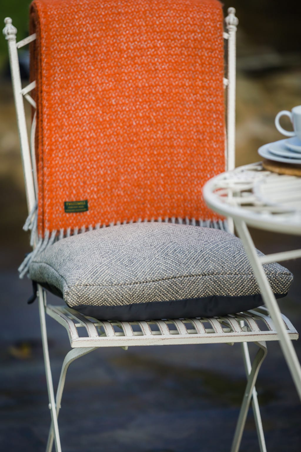 Pure New Wool Illusion Throw in Pumpkin and Grey