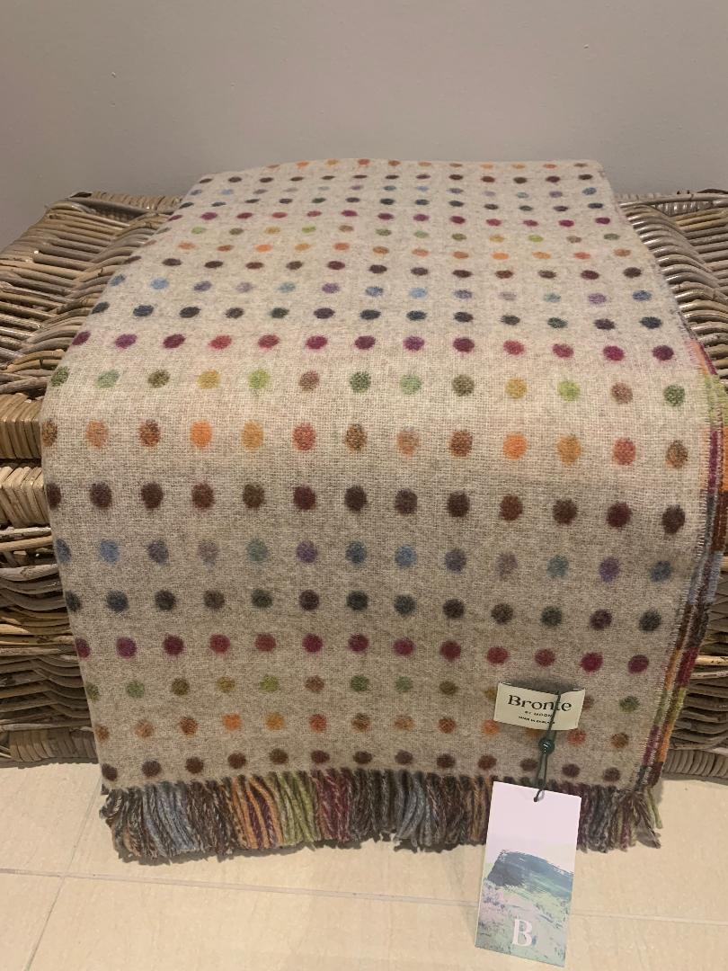 Multi Spot Beige Lambswool Throw