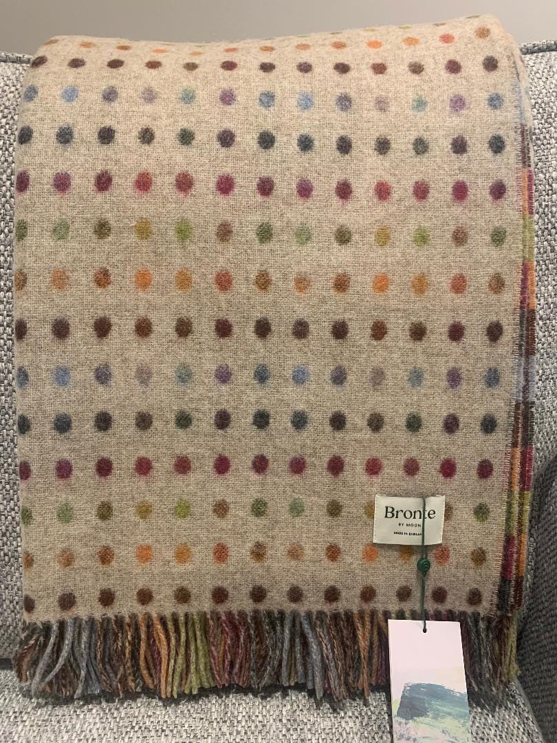 Multi Spot Beige Lambswool Throw