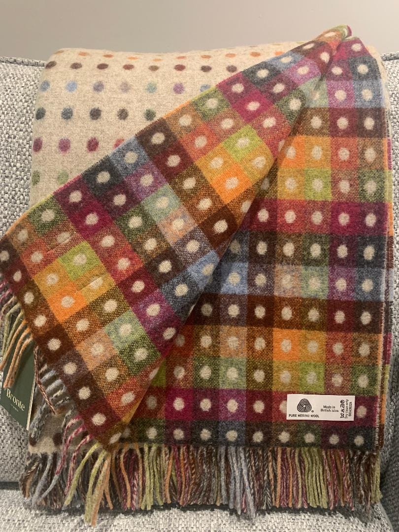 Multi Spot Beige Lambswool Throw