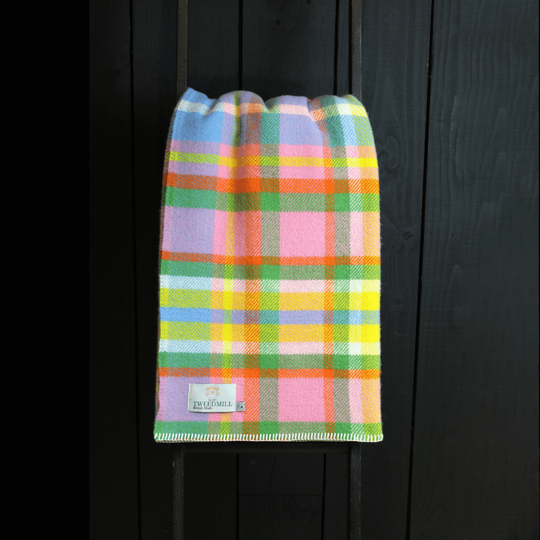 Pure New Wool Rainbow Check Throw - Large size