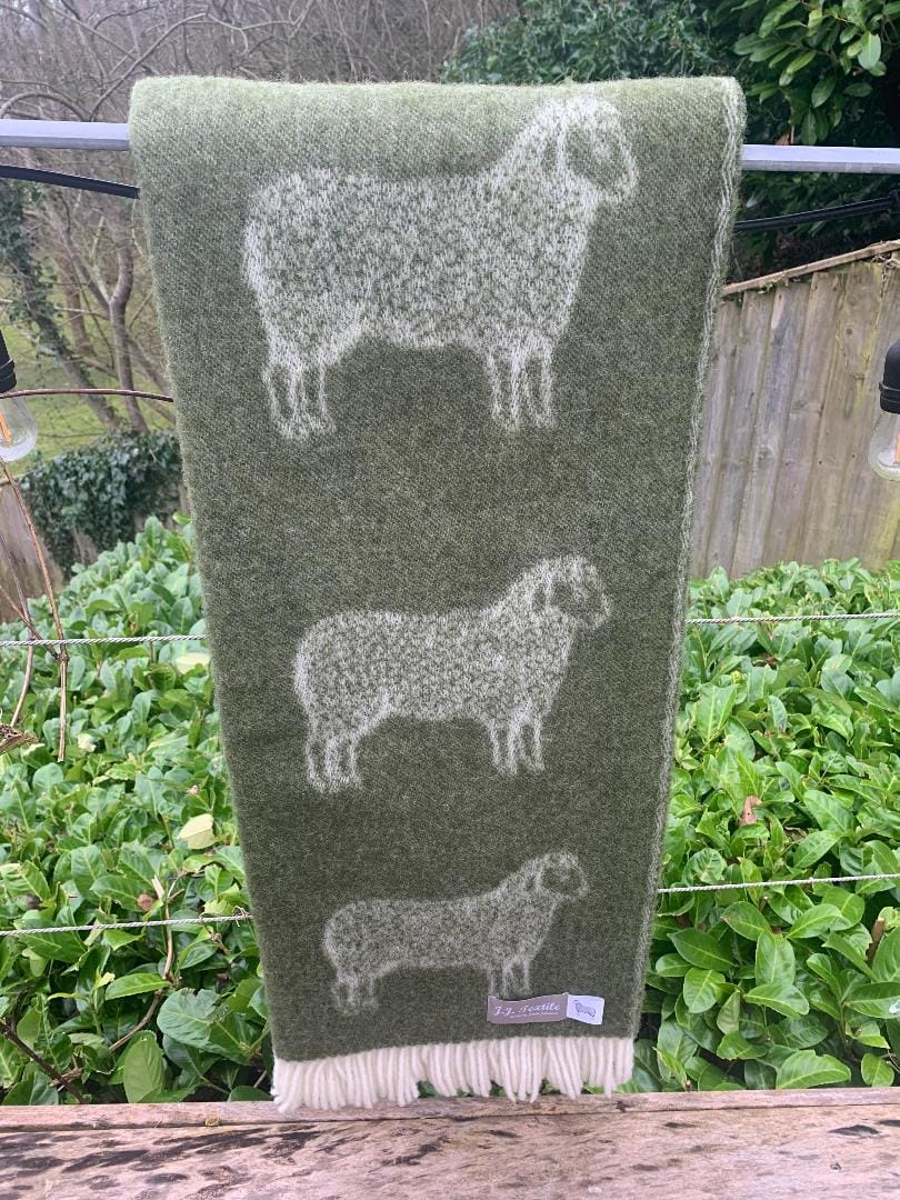Sheep Mossy Green Wool Throw