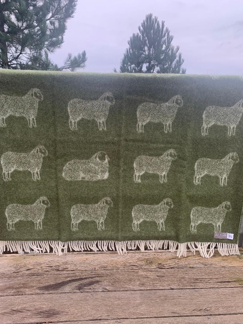Sheep Mossy Green Wool Throw