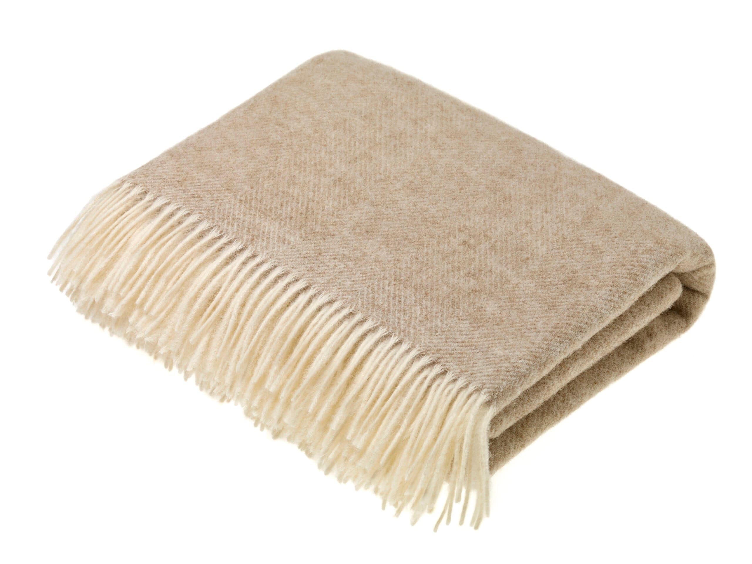 Extra Large Herringbone Pure Wool Throw in Natural