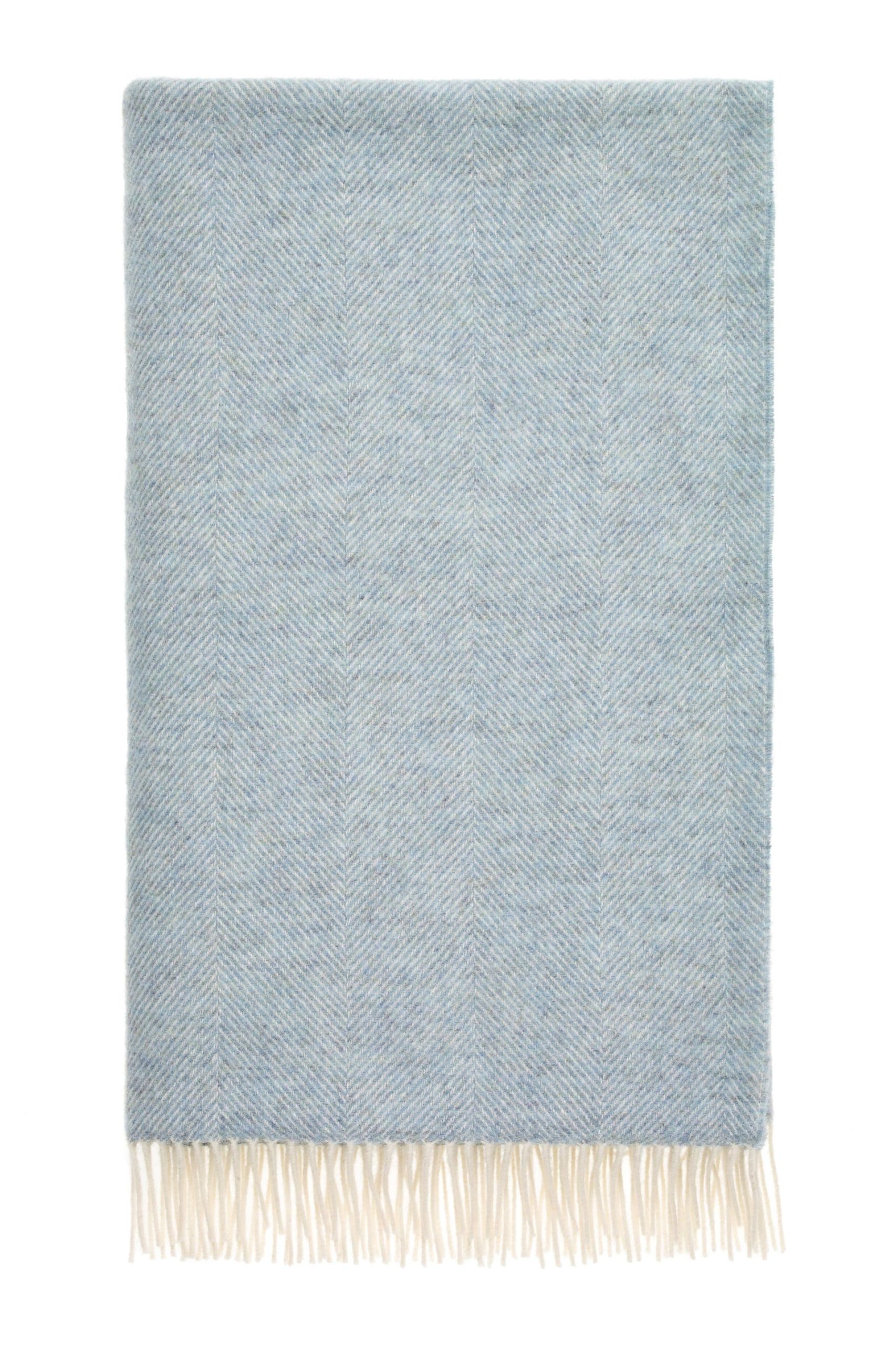 Herringbone Pure Wool Throw in Duck Egg