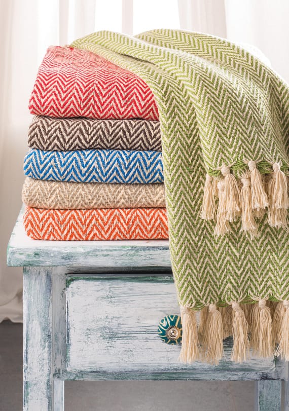Chevron Soft Recycled Cotton Handloom Throw in Blue