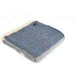 Pure New Wool Grey Illusion Throw With Blue Slate Panel