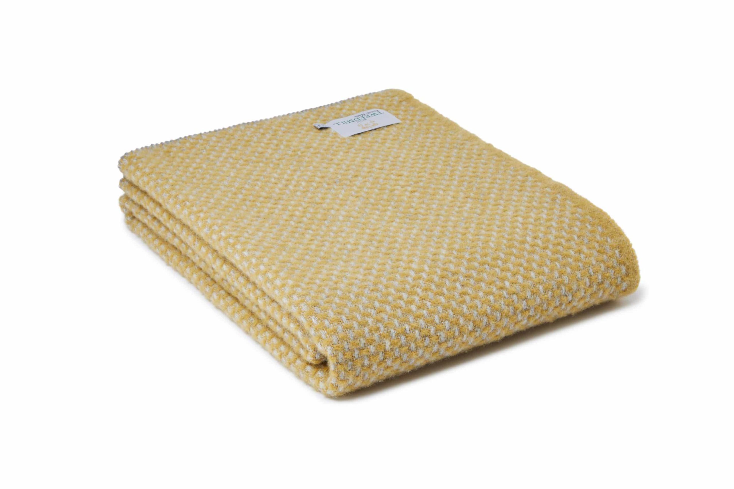 Pure New Wool Twill Throw in Mustard/Grey-Large size