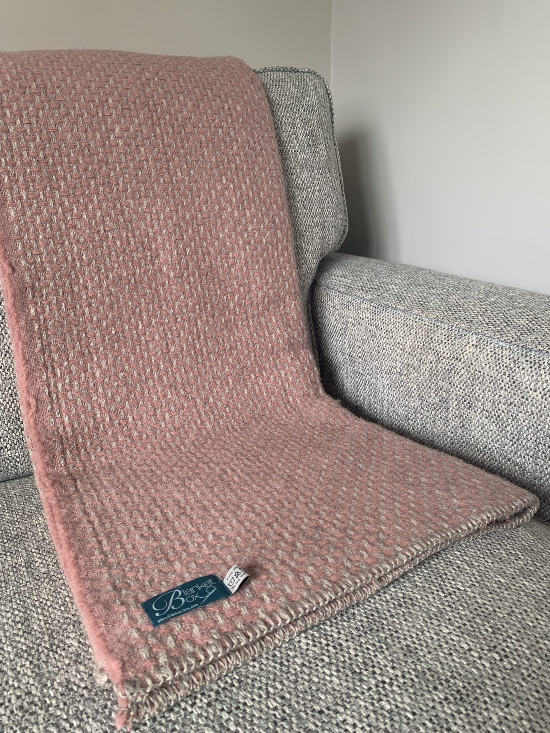 Pure New Wool Twill Throw in Pink / Grey- Large size