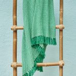 Wide Chevron Soft Recycled Cotton Throw in Green