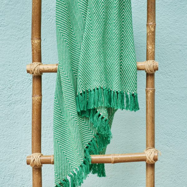 Wide Chevron Soft Recycled Cotton Throw in Green