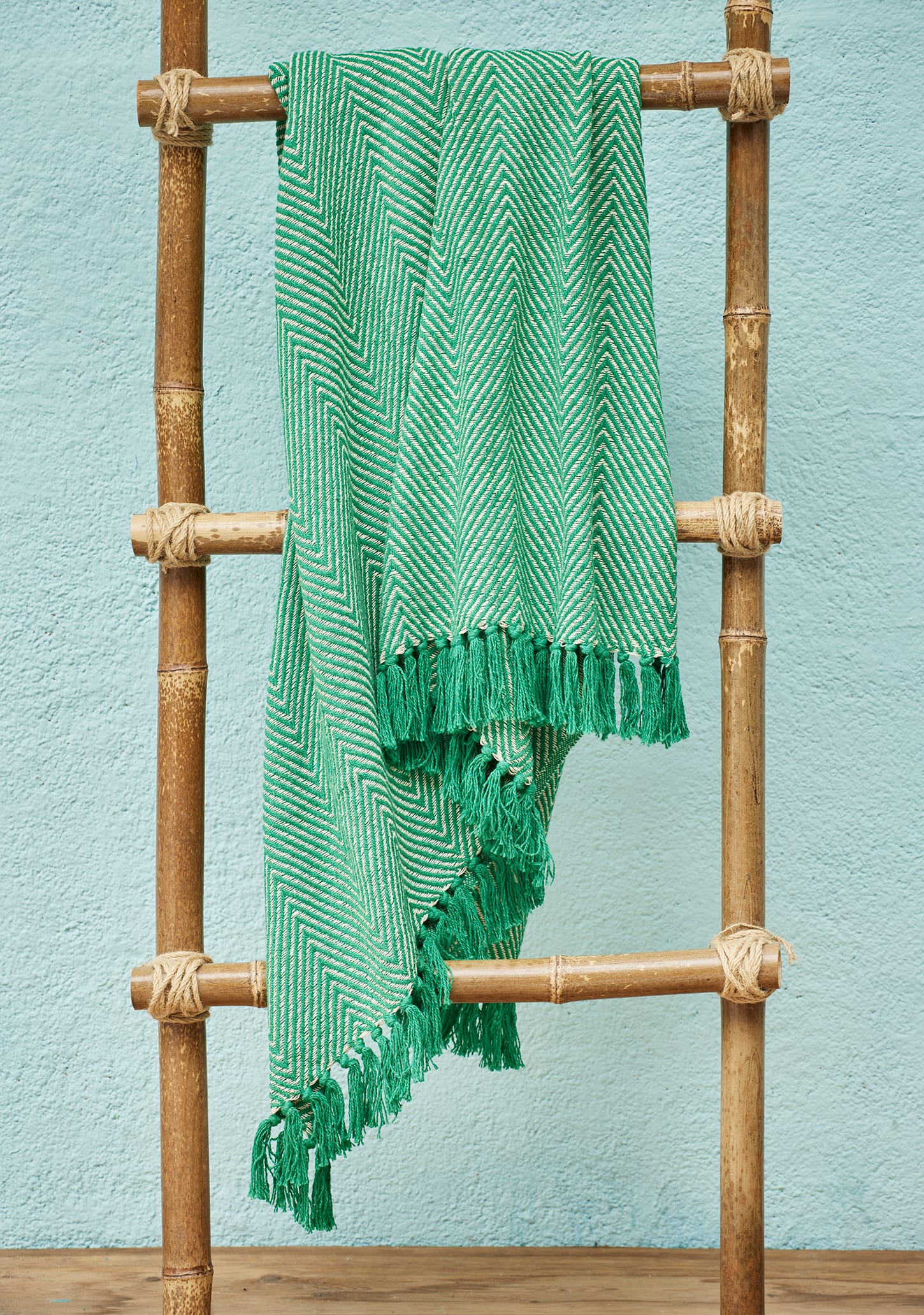 Wide Chevron Soft Recycled Cotton Throw in Green